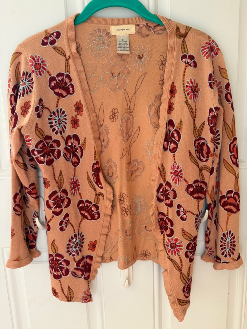 Women's Floral Open-Front Cardigan - Peach